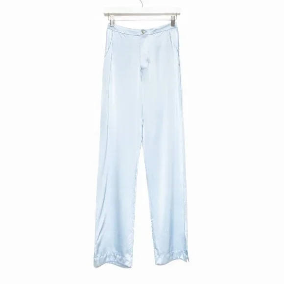 Sablyn Light Blue Silk Wide-Leg Button Fly Pants – Sample Style — Size XS